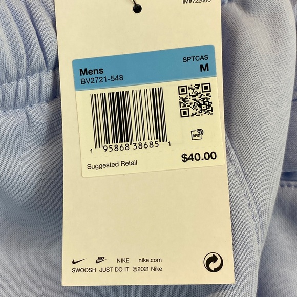 Nike athletic sweat shorts powder blue Med standard fit knee length athleisure - Picture 4 of 10